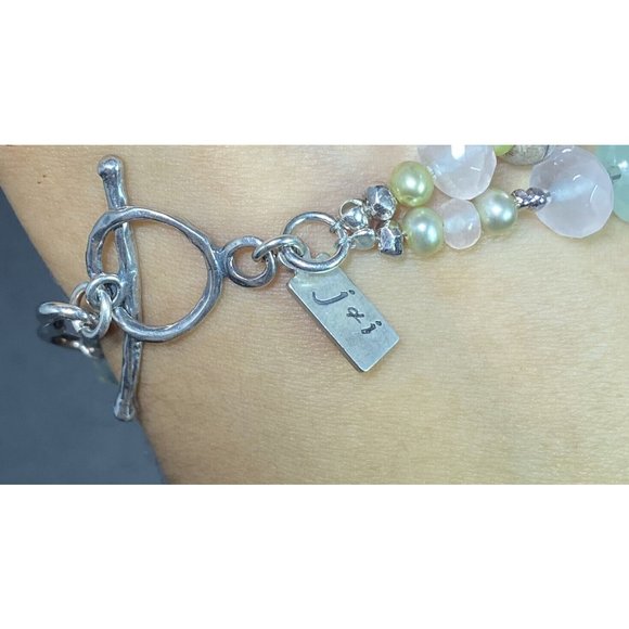 JAI John Hardy 925 Bracelet Jade and Quartz Beaded 7.25 inches Signed